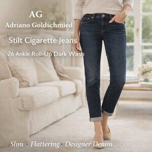 Adriano Goldschmied AG Stilt Jeans 26 Cigarette Roll Up Dark Wash Denim Classic